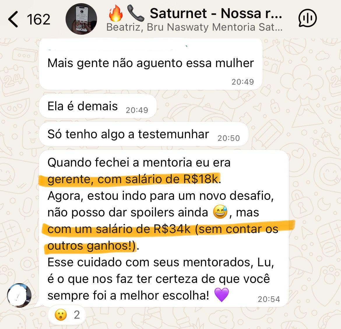 Depoimento de aluna do Saturno — gerente em R$18k para novo desafio em R$34k